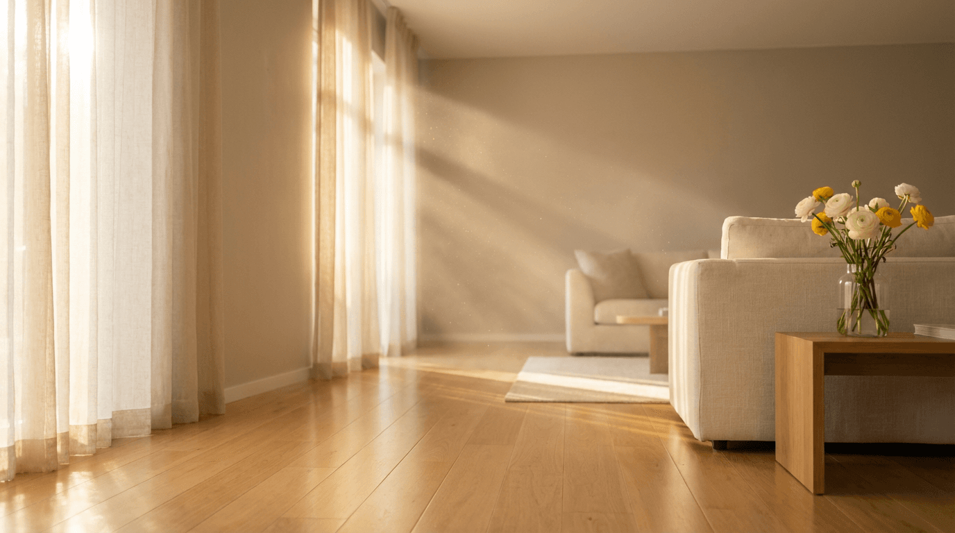 Bright living room with sunlight after a professional deep clean